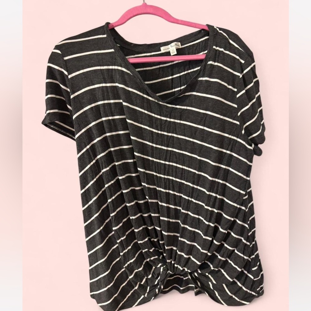Striped Dark Grey and White Women's Top